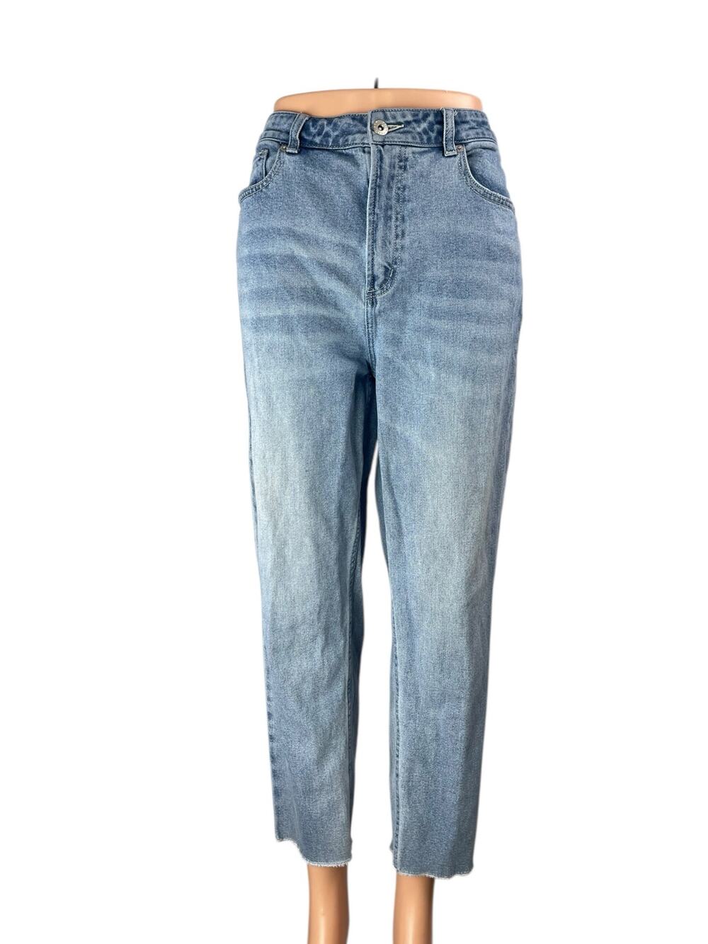 Something Navy Blue Raw Hem High Waisted Straight Leg Denim Jeans Pants Size 10